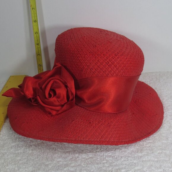 Vanity Faire Hat Solid Red 20s Vintage Woven Couture Handmade Ladies\' Size 7 1/4 main image 4
